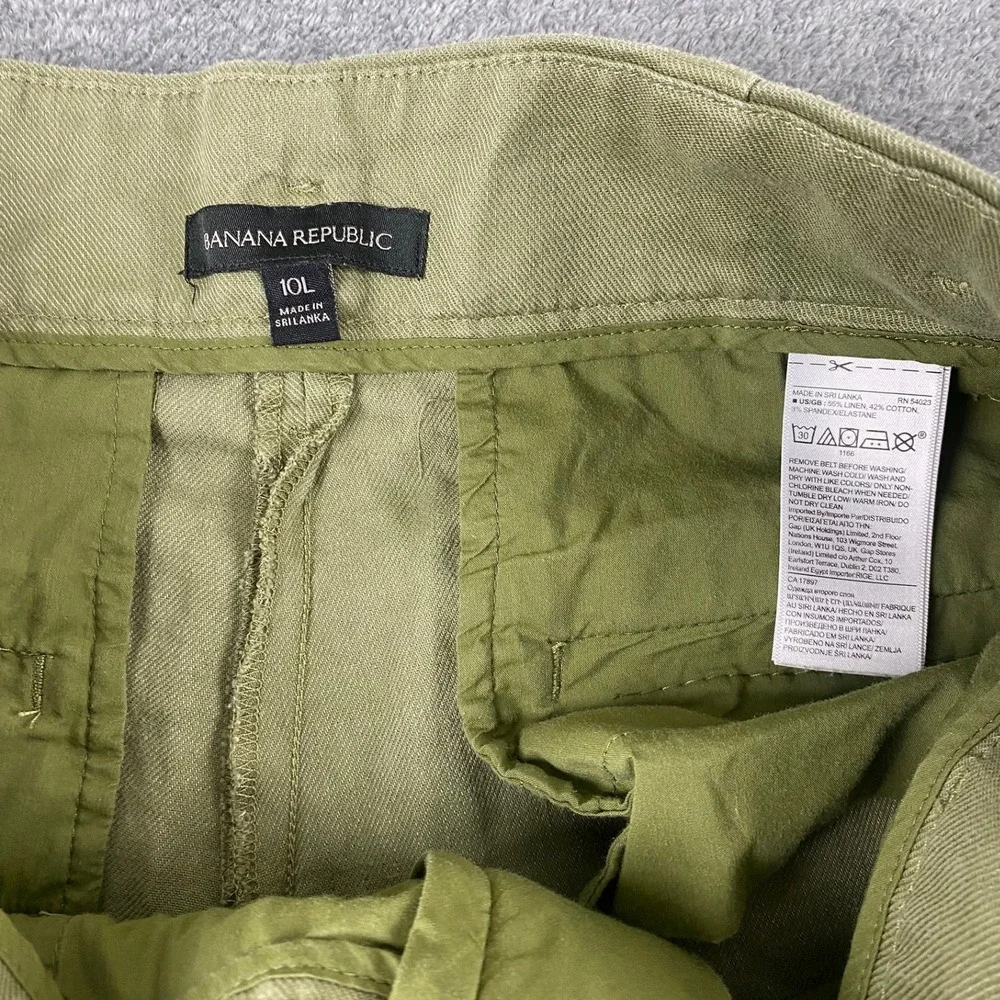 Banana Republic Womens 10L Wide Leg Pants Olive Green Linen Blend Belted Utility